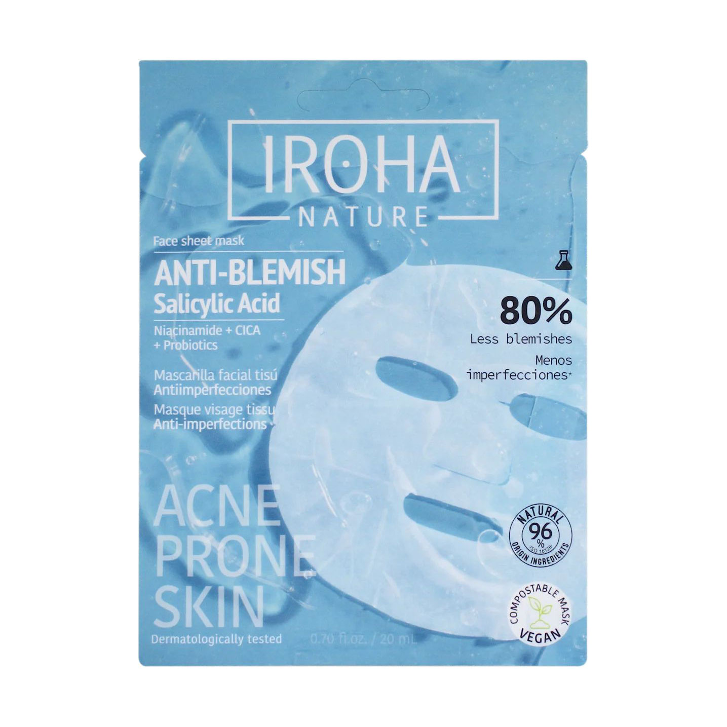 Тканинна маска для обличчя Iroha Nature Anti-Blemish Face Sheet Mask для проблемної шкіри, 20 мл